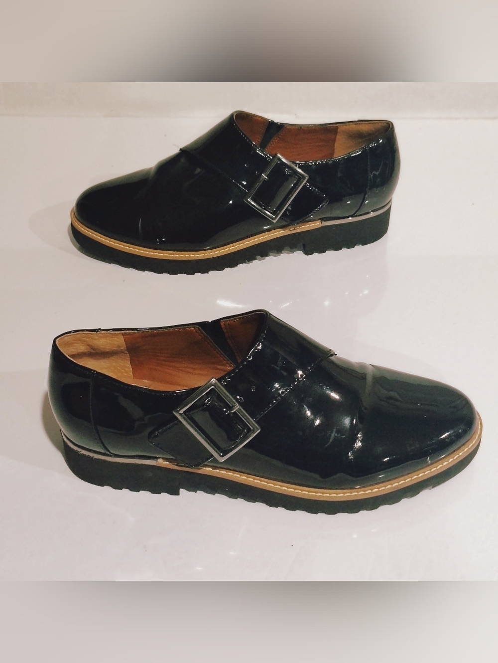 Franco Sarto Patent Leather Monk Strap Shoes in Black Size 8.5
